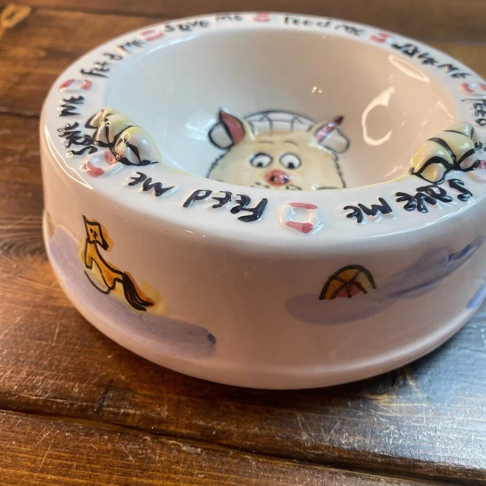Cat Food Bowl Feed Me Save Me 3D Ceramic Genie Intl Out Of Nowhere 1995